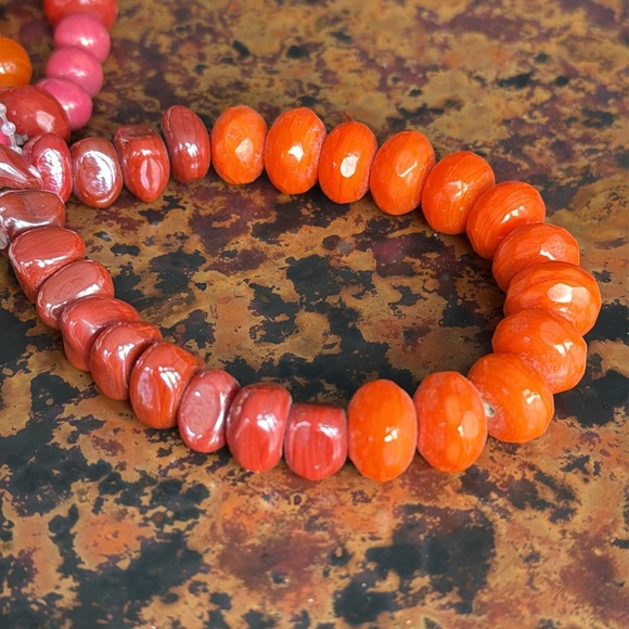 Vibrant Orange and Pink Stackable Coordinating Stretch Beaded Bracelets-Set of 3 - Picture 2 of 8